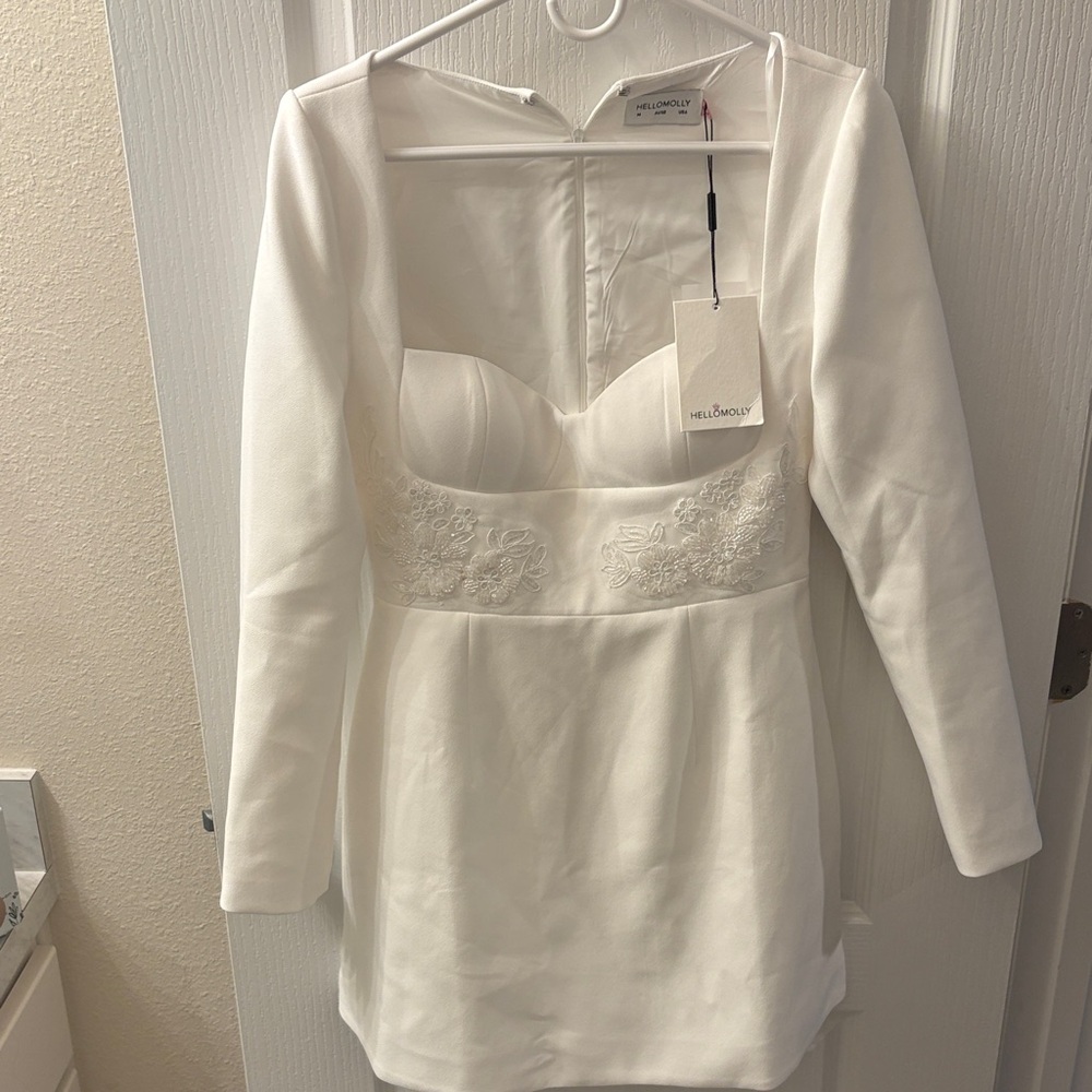 Hello Molly White Long Sleeve Mini Dress